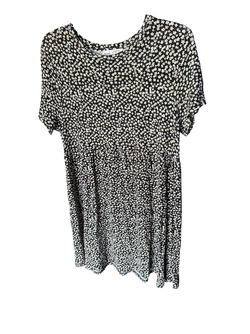 Pull&Bear Black Short Sleeve Tunic with Small White Daisy Print